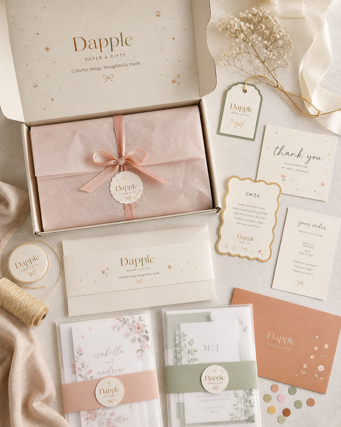 Custom invitation suite with envelope and sticker seal by Dapple Paper Co.